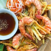 Banh tom chien with nuoc mam and do chua.