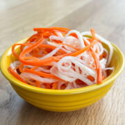 Close up of Vietnamese pickles in a bowl.